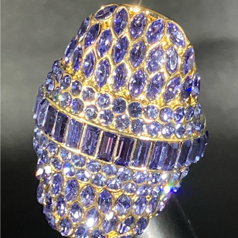 Gold-Tone Purple Crystal Cocktail Ring - Women Jewelry- size 7